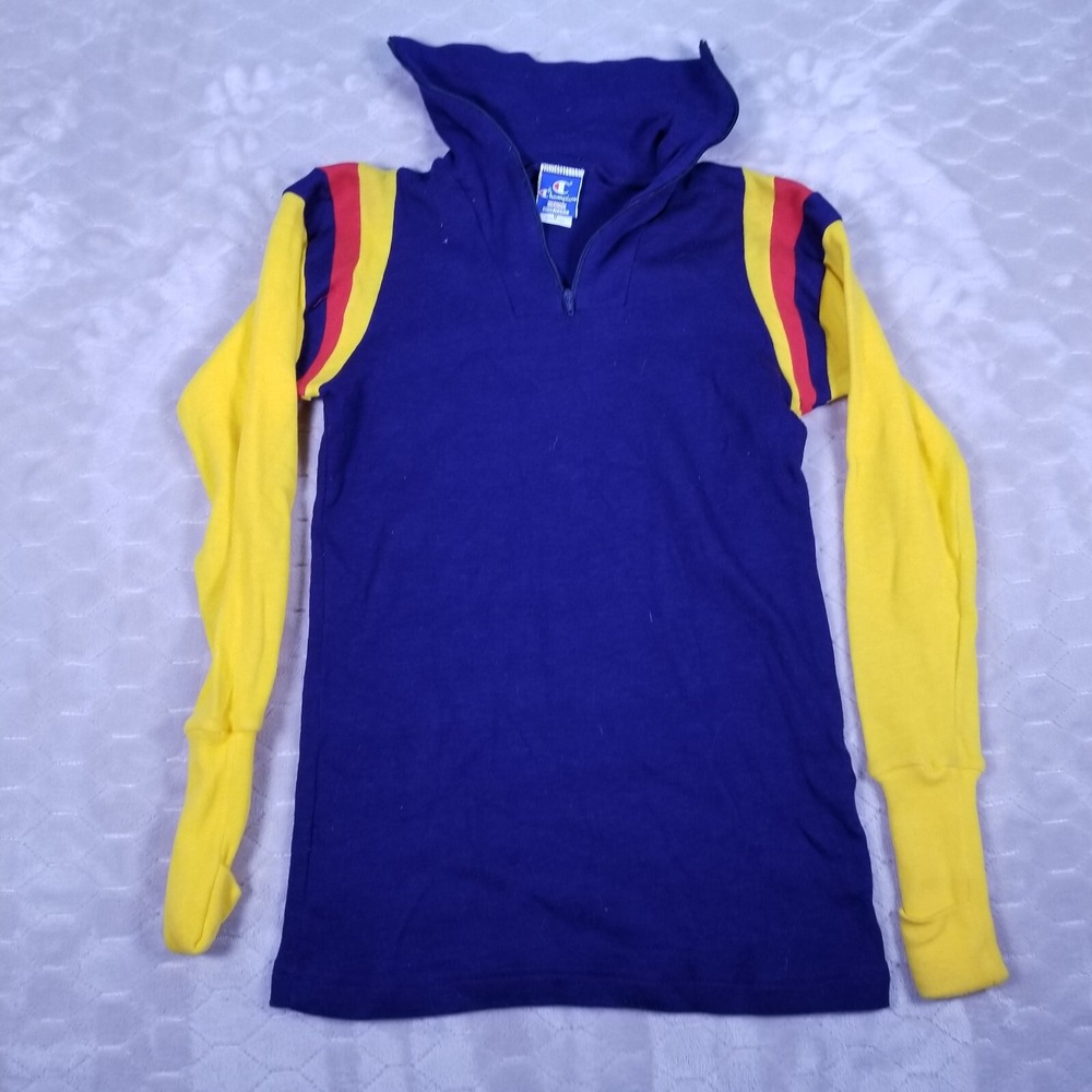 VTG 80s Champion Brand 1/4 Zip Sweater Long Sleeve Poly Retro Look See Pics #2